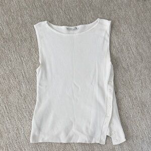 Abercrombie & Fitch White Ribbed Side-Button Tank